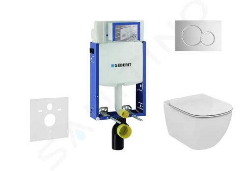 Geberit Kombifix Modul pro závěsné WC s tlačítkem Sigma01, lesklý chrom + Ideal Standard Tesi - WC a sedátko, Aquablade, SoftClose, 110.302.00.5 NU2