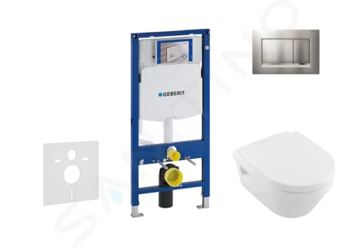 Geberit Duofix Modul pro závěsné WC s tlačítkem Sigma30, matný chrom/chrom + Villeroy Boch - WC a sedátko, DirectFlush, SoftClose, CeramicPlus, 111.300.00.5 NB7