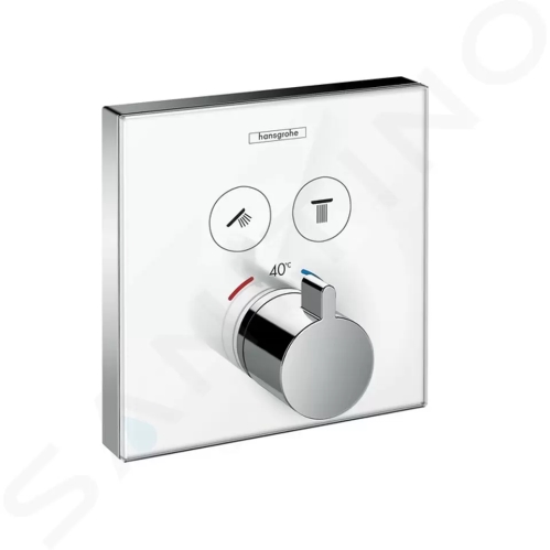 Hansgrohe Shower Select Glass Termostatická baterie pod omítku pro 2 spotřebiče, bílá/chrom, 15738400