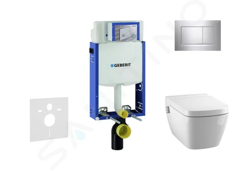 Geberit Kombifix Modul pro závěsné WC s tlačítkem Sigma30, lesklý chrom/chrom mat + Tece One - sprchovací toaleta a sedátko, Rimless, SoftClose, 110.302.00.5 NT6