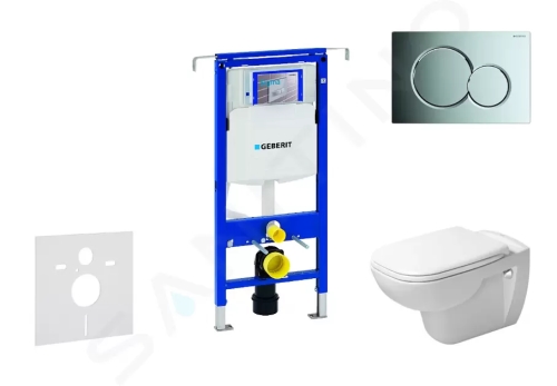 Geberit Duofix Modul pro závěsné WC s tlačítkem Sigma01, lesklý chrom + Duravit D-Code - WC a sedátko, Rimless, SoftClose, 111.355.00.5 NH2