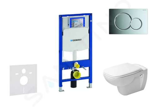 Geberit Duofix Modul pro závěsné WC s tlačítkem Sigma01, lesklý chrom + Duravit D-Code - WC a sedátko, Rimless, SoftClose, 111.300.00.5 NH2