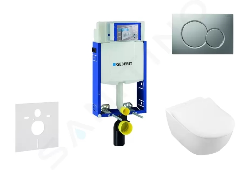 Geberit Kombifix Modul pro závěsné WC s tlačítkem Sigma01, matný chrom + Villeroy Boch - WC a sedátko, DirectFlush, SoftClose, CeramicPlus, 110.302.00.5 NI3