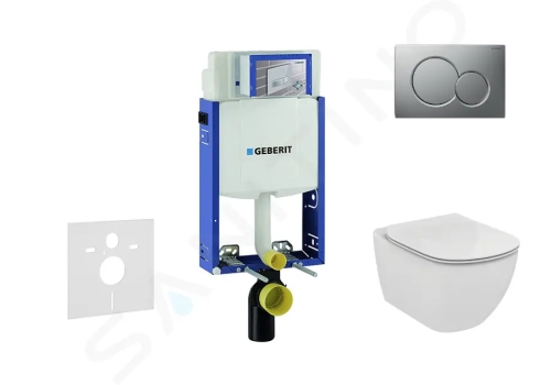 Geberit Kombifix Modul pro závěsné WC s tlačítkem Sigma01, matný chrom + Ideal Standard Tesi - WC a sedátko, Aquablade, SoftClose, 110.302.00.5 NU3