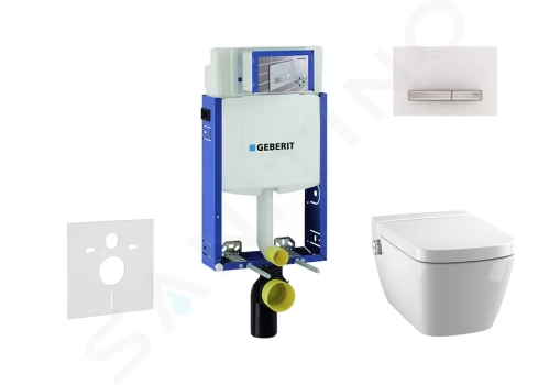 Geberit Kombifix Modul pro závěsné WC s tlačítkem Sigma50, alpská bílá + Tece One - sprchovací toaleta a sedátko, Rimless, SoftClose, 110.302.00.5 NT8