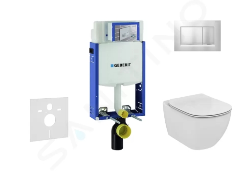Geberit Kombifix Modul pro závěsné WC s tlačítkem Sigma30, matný chrom/chrom + Ideal Standard Tesi - WC a sedátko, Aquablade, SoftClose, 110.302.00.5 NU7