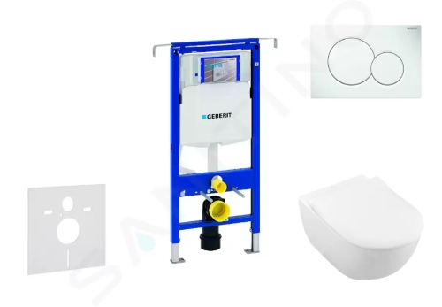 Geberit Duofix Modul pro závěsné WC s tlačítkem Sigma01, alpská bílá + Villeroy Boch - WC a sedátko, DirectFlush, SoftClose, CeramicPlus, 111.355.00.5 NI1