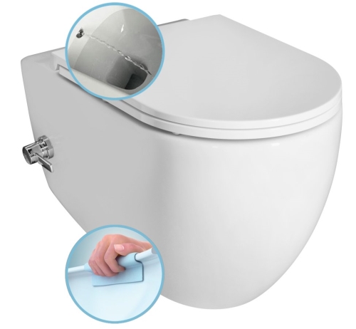 Isvea INFINITY CLEANWASH závěsná WC mísa Rimless, integrovaná baterie a bidet. sprška, 36,5x53cm, bílá, 10NFS1005I