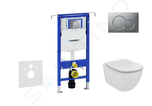 Geberit Duofix Modul pro závěsné WC s tlačítkem Sigma01, matný chrom + Ideal Standard Tesi - WC a sedátko, Aquablade, SoftClose, 111.355.00.5 NU3