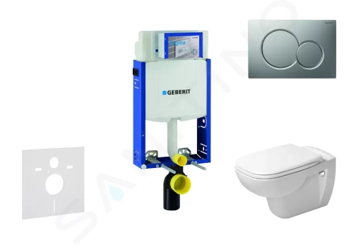Geberit Kombifix Modul pro závěsné WC s tlačítkem Sigma01, matný chrom + Duravit D-Code - WC a sedátko, Rimless, SoftClose, 110.302.00.5 NH3