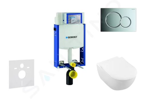Geberit Kombifix Modul pro závěsné WC s tlačítkem Sigma01, lesklý chrom + Villeroy Boch - WC a sedátko, DirectFlush, SoftClose, CeramicPlus, 110.302.00.5 NI2