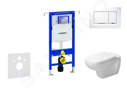 Geberit Duofix Modul pro závěsné WC s tlačítkem Sigma30, bílá/lesklý chrom + Duravit D-Code - WC a sedátko, Rimless, SoftClose, 111.355.00.5 NH5