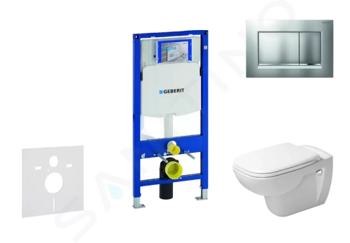 Geberit Duofix Modul pro závěsné WC s tlačítkem Sigma30, matný chrom/chrom + Duravit D-Code - WC a sedátko, Rimless, SoftClose, 111.300.00.5 NH7