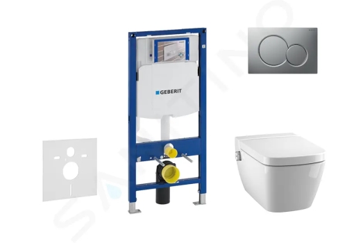 Geberit Duofix Modul pro závěsné WC s tlačítkem Sigma01, matný chrom + Tece One - sprchovací toaleta a sedátko, Rimless, SoftClose, 111.300.00.5 NT3