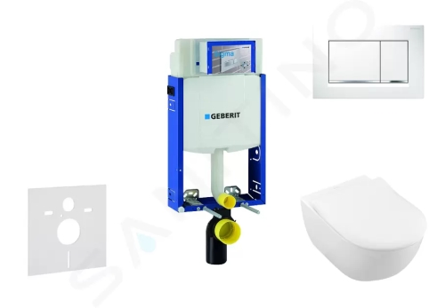 Geberit Kombifix Modul pro závěsné WC s tlačítkem Sigma30, bílá/lesklý chrom + Villeroy Boch - WC a sedátko, DirectFlush, SoftClose, CeramicPlus, 110.302.00.5 NI5