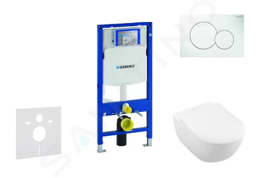 Geberit Duofix Modul pro závěsné WC s tlačítkem Sigma01, alpská bílá + Villeroy Boch - WC a sedátko, DirectFlush, SoftClose, CeramicPlus, 111.300.00.5 NI1