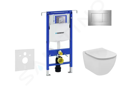 Geberit Duofix Modul pro závěsné WC s tlačítkem Sigma30, lesklý chrom/chrom mat + Ideal Standard Tesi - WC a sedátko, Aquablade, SoftClose, 111.355.00.5 NU6