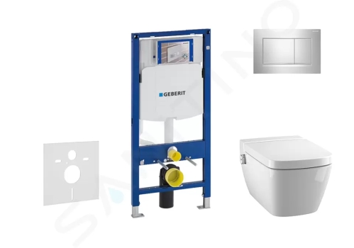 Geberit Duofix Modul pro závěsné WC s tlačítkem Sigma30, lesklý chrom/chrom mat + Tece One - sprchovací toaleta a sedátko, Rimless, SoftClose, 111.300.00.5 NT6