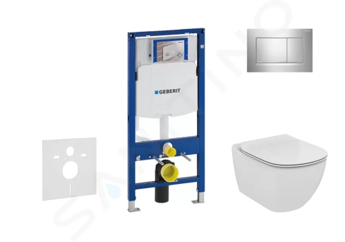Geberit Duofix Modul pro závěsné WC s tlačítkem Sigma30, lesklý chrom/chrom mat + Ideal Standard Tesi - WC a sedátko, Aquablade, SoftClose, 111.300.00.5 NU6