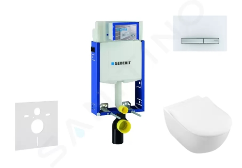Geberit Kombifix Modul pro závěsné WC s tlačítkem Sigma50, alpská bílá + Villeroy Boch - WC a sedátko, DirectFlush, SoftClose, CeramicPlus, 110.302.00.5 NI8