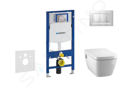 Geberit Duofix Modul pro závěsné WC s tlačítkem Sigma30, matný chrom/chrom + Tece One - sprchovací toaleta a sedátko, Rimless, SoftClose, 111.300.00.5 NT7