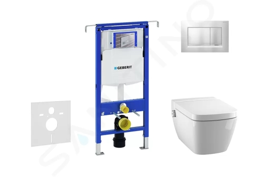 Geberit Duofix Modul pro závěsné WC s tlačítkem Sigma30, matný chrom/chrom + Tece One - sprchovací toaleta a sedátko, Rimless, SoftClose, 111.355.00.5 NT7