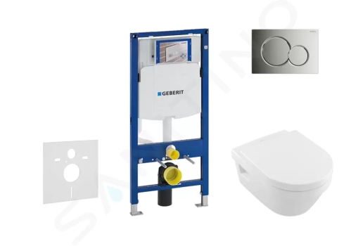Geberit Duofix Modul pro závěsné WC s tlačítkem Sigma01, lesklý chrom + Villeroy Boch - WC a sedátko, DirectFlush, SoftClose, CeramicPlus, 111.300.00.5 NB2