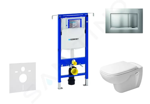 Geberit Duofix Modul pro závěsné WC s tlačítkem Sigma30, matný chrom/chrom + Duravit D-Code - WC a sedátko, Rimless, SoftClose, 111.355.00.5 NH7