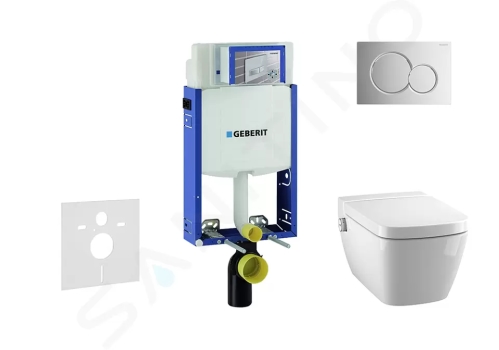 Geberit Kombifix Modul pro závěsné WC s tlačítkem Sigma01, lesklý chrom + Tece One - sprchovací toaleta a sedátko, Rimless, SoftClose, 110.302.00.5 NT2