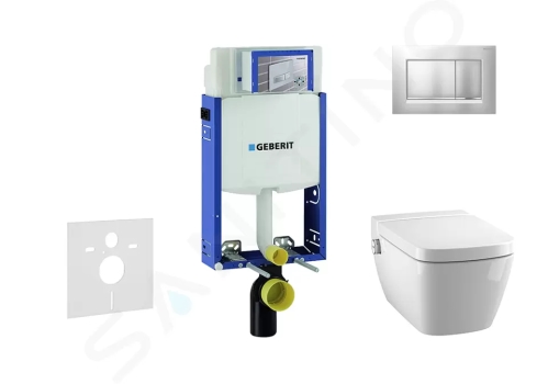 Geberit Kombifix Modul pro závěsné WC s tlačítkem Sigma30, matný chrom/chrom + Tece One - sprchovací toaleta a sedátko, Rimless, SoftClose, 110.302.00.5 NT7