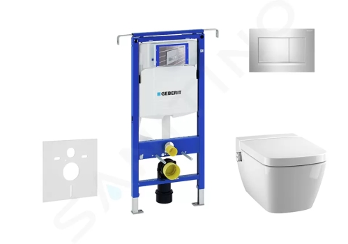 Geberit Duofix Modul pro závěsné WC s tlačítkem Sigma30, lesklý chrom/chrom mat + Tece One - sprchovací toaleta a sedátko, Rimless, SoftClose, 111.355.00.5 NT6