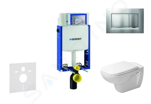 Geberit Kombifix Modul pro závěsné WC s tlačítkem Sigma30, matný chrom/chrom + Duravit D-Code - WC a sedátko, Rimless, SoftClose, 110.302.00.5 NH7