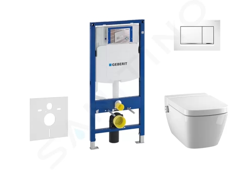 Geberit Duofix Modul pro závěsné WC s tlačítkem Sigma30, bílá/lesklý chrom + Tece One - sprchovací toaleta a sedátko, Rimless, SoftClose, 111.300.00.5 NT5