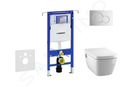Geberit Duofix Modul pro závěsné WC s tlačítkem Sigma01, lesklý chrom + Tece One - sprchovací toaleta a sedátko, Rimless, SoftClose, 111.355.00.5 NT2