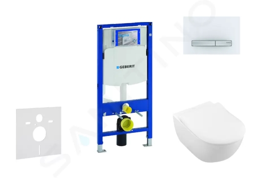 Geberit Duofix Modul pro závěsné WC s tlačítkem Sigma50, alpská bílá + Villeroy Boch - WC a sedátko, DirectFlush, SoftClose, CeramicPlus, 111.300.00.5 NI8