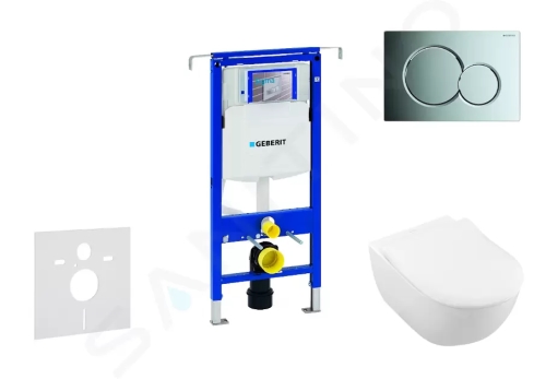 Geberit Duofix Modul pro závěsné WC s tlačítkem Sigma01, lesklý chrom + Villeroy Boch - WC a sedátko, DirectFlush, SoftClose, CeramicPlus, 111.355.00.5 NI2