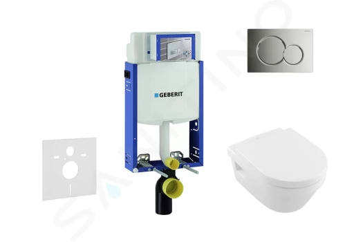 Geberit Kombifix Modul pro závěsné WC s tlačítkem Sigma01, lesklý chrom + Villeroy Boch - WC a sedátko, DirectFlush, SoftClose, CeramicPlus, 110.302.00.5 NB2