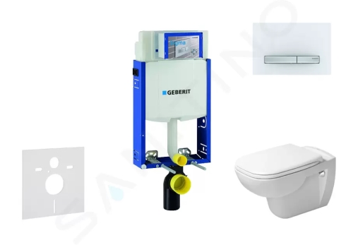 Geberit Kombifix Modul pro závěsné WC s tlačítkem Sigma50, alpská bílá + Duravit D-Code - WC a sedátko, Rimless, SoftClose, 110.302.00.5 NH8