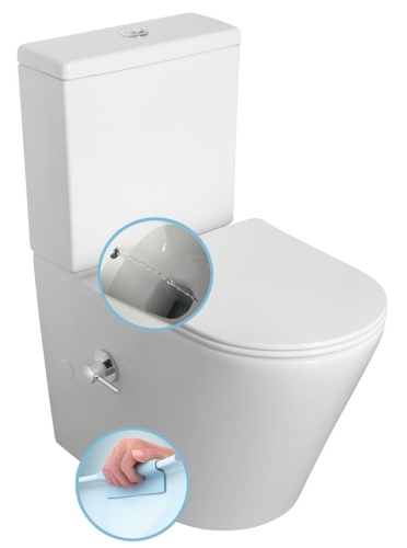 Sapho Paco Cleanwash WC kombi, integrovaná baterie a bidet. sprška, spodní/zadní odpad, bílá, PC1012RX