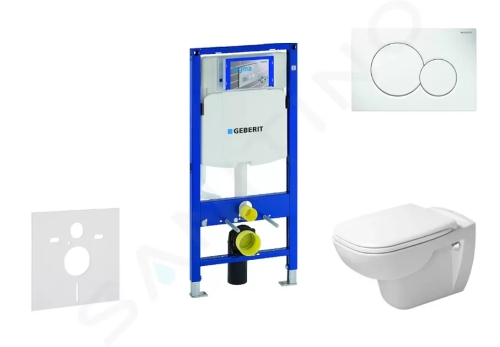 Geberit Duofix Modul pro závěsné WC s tlačítkem Sigma01, alpská bílá + Duravit D-Code - WC a sedátko, Rimless, SoftClose, 111.300.00.5 NH1