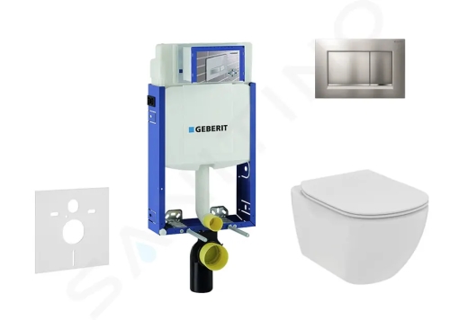 Geberit Kombifix Modul pro závěsné WC s tlačítkem Sigma30, matný chrom/chrom + Ideal Standard Tesi - WC a sedátko, Rimless, SoftClose, 110.302.00.5 NE7