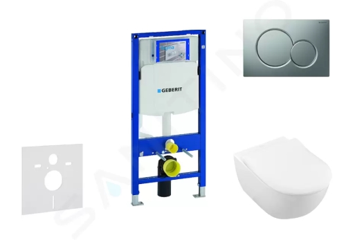 Geberit Duofix Modul pro závěsné WC s tlačítkem Sigma01, matný chrom + Villeroy Boch - WC a sedátko, DirectFlush, SoftClose, CeramicPlus, 111.300.00.5 NI3