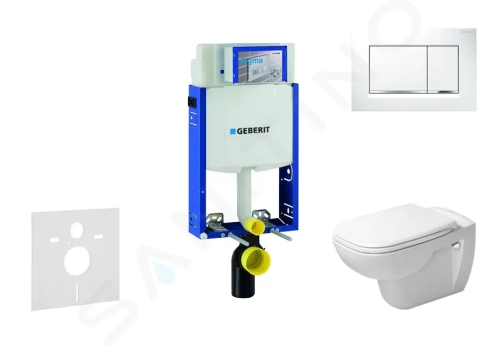 Geberit Kombifix Modul pro závěsné WC s tlačítkem Sigma30, bílá/lesklý chrom + Duravit D-Code - WC a sedátko, Rimless, SoftClose, 110.302.00.5 NH5