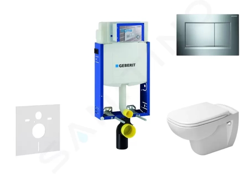 Geberit Kombifix Modul pro závěsné WC s tlačítkem Sigma30, lesklý chrom/chrom mat + Duravit D-Code - WC a sedátko, Rimless, SoftClose, 110.302.00.5 NH6