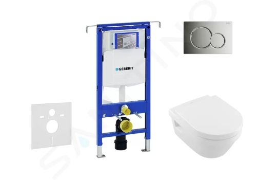 Geberit Duofix Modul pro závěsné WC s tlačítkem Sigma01, lesklý chrom + Villeroy Boch - WC a sedátko, DirectFlush, SoftClose, CeramicPlus, 111.355.00.5 NB2
