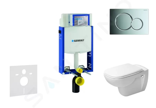 Geberit Kombifix Modul pro závěsné WC s tlačítkem Sigma01, lesklý chrom + Duravit D-Code - WC a sedátko, Rimless, SoftClose, 110.302.00.5 NH2