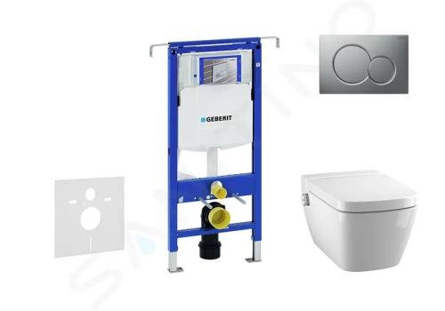 Geberit Duofix Modul pro závěsné WC s tlačítkem Sigma01, matný chrom + Tece One - sprchovací toaleta a sedátko, Rimless, SoftClose, 111.355.00.5 NT3