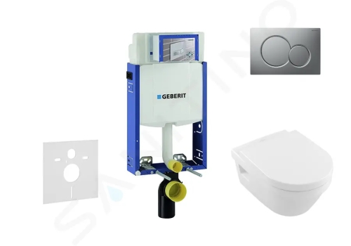 Geberit Kombifix Modul pro závěsné WC s tlačítkem Sigma01, matný chrom + Villeroy Boch - WC a sedátko, DirectFlush, SoftClose, CeramicPlus, 110.302.00.5 NB3