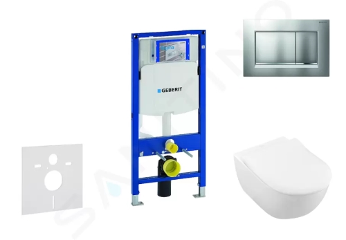Geberit Duofix Modul pro závěsné WC s tlačítkem Sigma30, matný chrom/chrom + Villeroy Boch - WC a sedátko, DirectFlush, SoftClose, CeramicPlus, 111.300.00.5 NI7