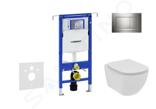 Geberit Duofix Modul pro závěsné WC s tlačítkem Sigma30, lesklý chrom/chrom mat + Ideal Standard Tesi - WC a sedátko, Rimless, SoftClose, 111.355.00.5 NE6